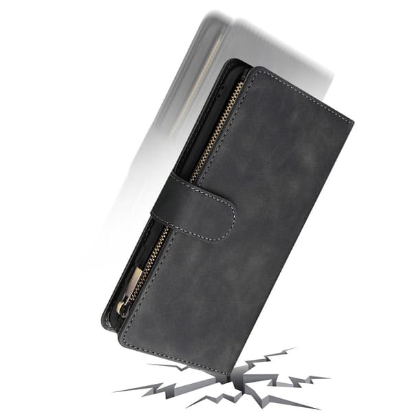 SKALO Samsung S25 Edge Zipper PU-Nahka Lompakkokotelo - Musta