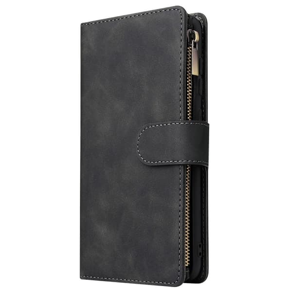 SKALO Samsung S25 Edge Zipper PU-Nahka Lompakkokotelo - Musta