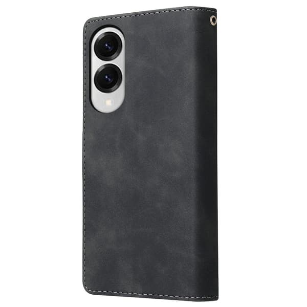 SKALO Samsung S25 Edge Zipper PU-Nahka Lompakkokotelo - Musta