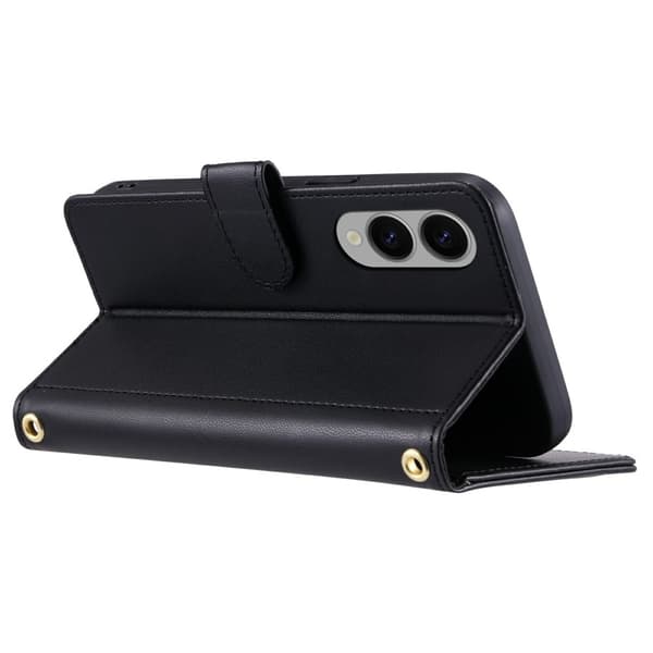 SKALO Samsung S25 Edge Quiltet Skulderrem Flip Cover - Sort