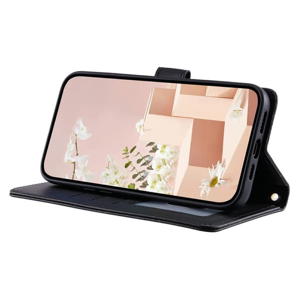 SKALO Samsung S25 Edge Quiltet Skulderrem Flip Cover - Sort