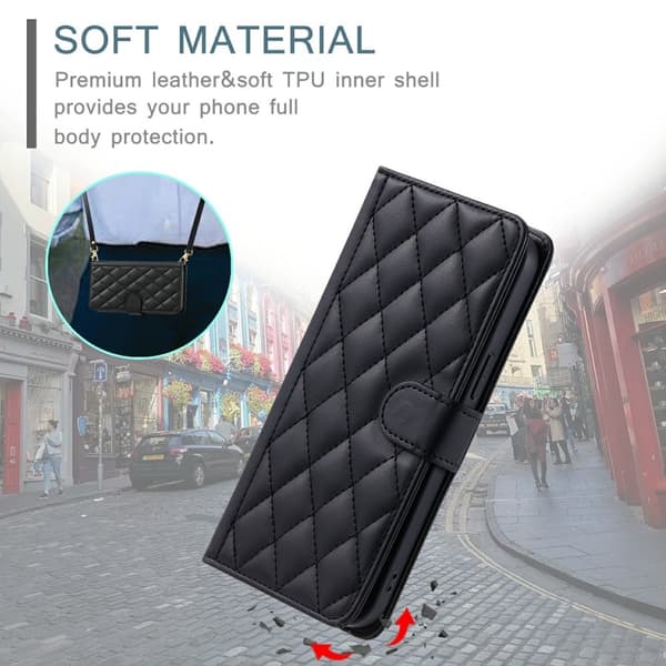 SKALO Samsung S25 Edge Quiltet Skulderrem Flip Cover - Sort