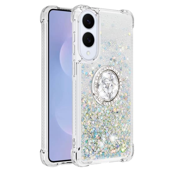 SKALO Samsung S25 Edge Juoksuhiekka Kimalle Rengas Suojakuori - Hopea