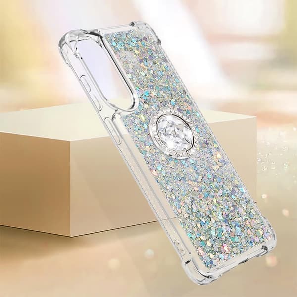 SKALO Samsung S25 Edge Juoksuhiekka Kimalle Rengas Suojakuori - Hopea