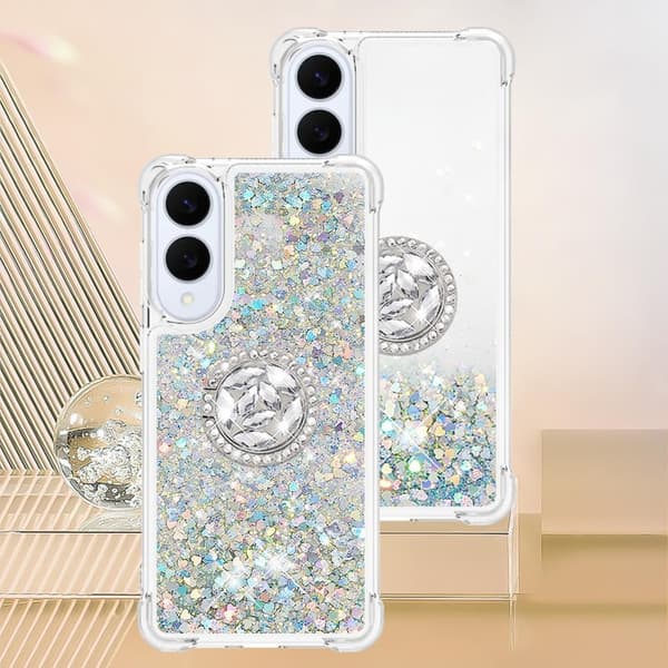 SKALO Samsung S25 Edge Juoksuhiekka Kimalle Rengas Suojakuori - Hopea