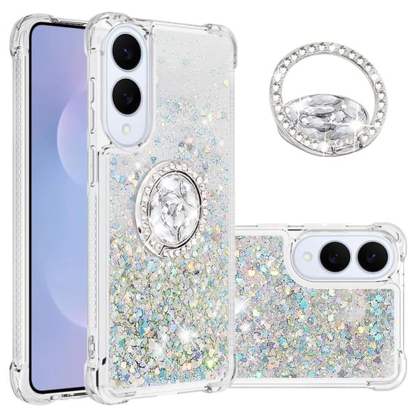 SKALO Samsung S25 Edge Juoksuhiekka Kimalle Rengas Suojakuori - Hopea