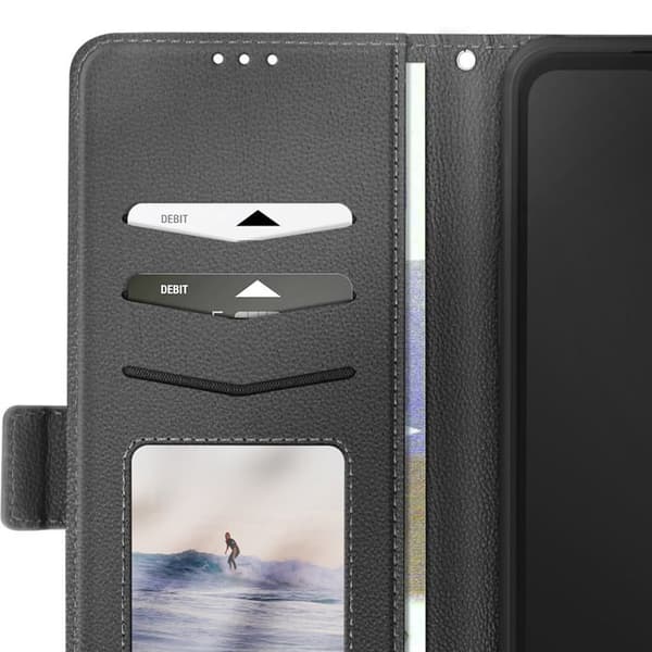 Fodral med lock för Galaxy XCover 7 Pro med handledsrem och plånboksstöd i svart
