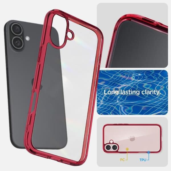 Coque - Spigen - iPhone 16 - Ultra Hybrid - Anti-gulning - Röd Crystal