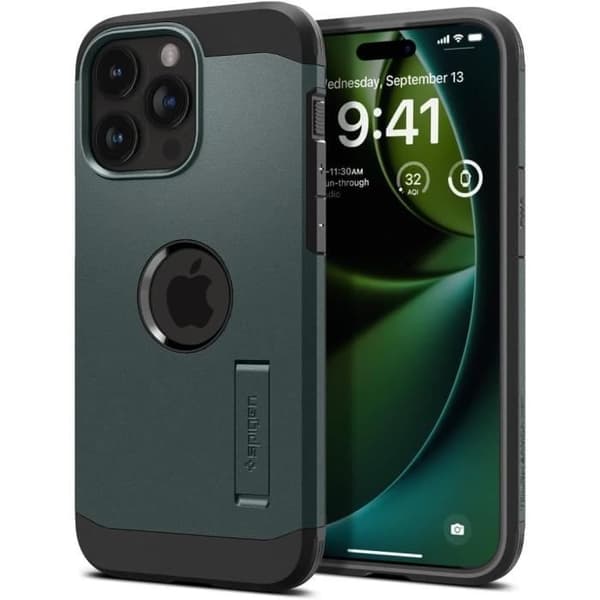 Spigen Magnetiskt Skal för iPhone 15 Pro Stöttålig med Ställ Tough Armor MagFit - Grön