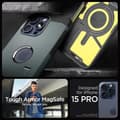 Miniatyrbild 2 av 4: Spigen Magnetiskt Skal för iPhone 15 Pro Stöttålig med Ställ Tough Armor MagFit - Grön
