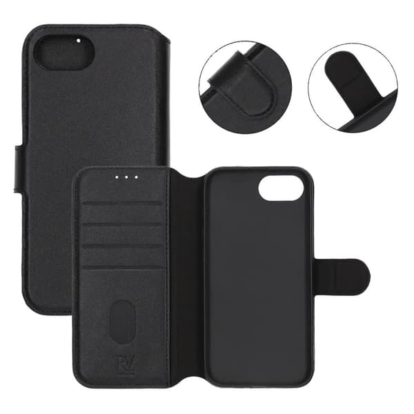 Rvelon Plånboksfodral Läder för iPhone 16e - Svart