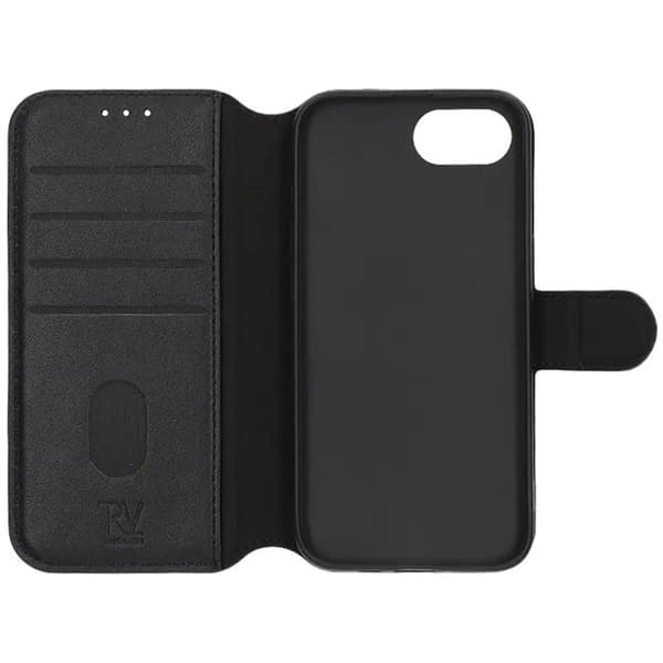 Rvelon Plånboksfodral Läder för iPhone 16e - Svart
