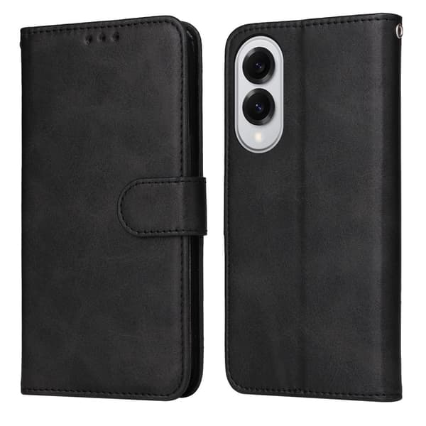 SKALO Samsung S25 Edge PU-læder Flip Cover Sort