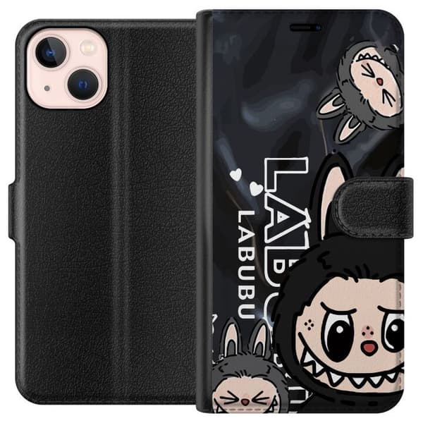 Apple iPhone 13 mini Tegnebogsetui <nl>Labubu Black Energy - Sort mønster i gade stil