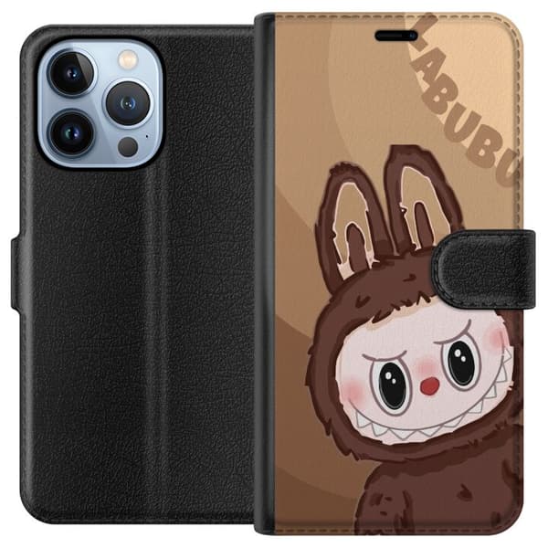 Apple iPhone 13 Pro Lommeboketui Labubu Sky Kosebamse - Hvit og Blå Design med Søt Stil
