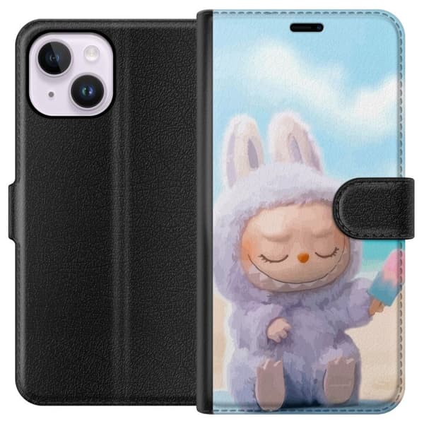 Apple iPhone 14 Plus Lompakkokotelo Labubu Vaaleanpunainen Tunnelma