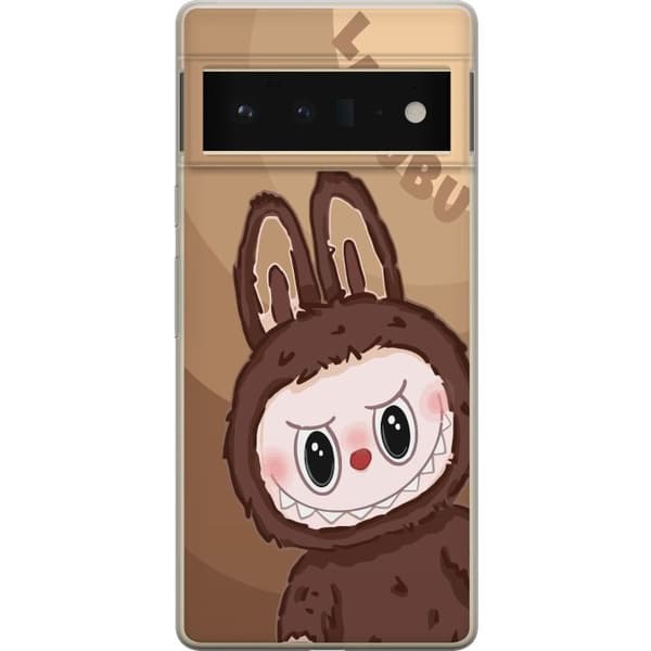 Google Pixel 6 Pro Gennemsigtig cover Labubu Skyde Sød - Hvid og Blå Design med Sød Stil