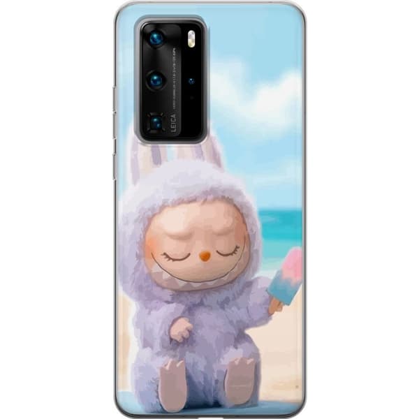 Huawei P40 Pro Genomskinligt Skal Labubu Pink Mood – Rosa monsterdesign