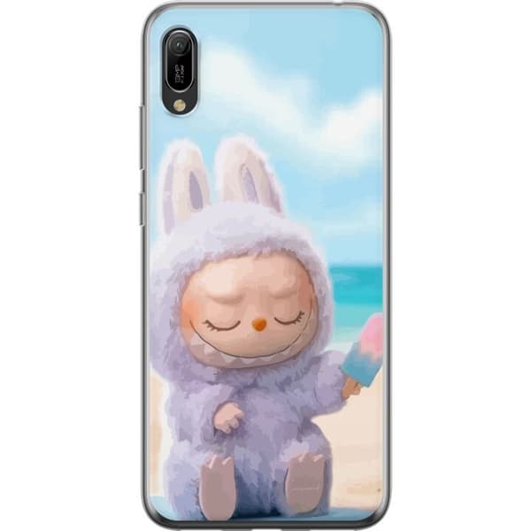Huawei Y6 Pro (2019) Genomskinligt Skal Labubu Pink Mood – Rosa monsterdesign