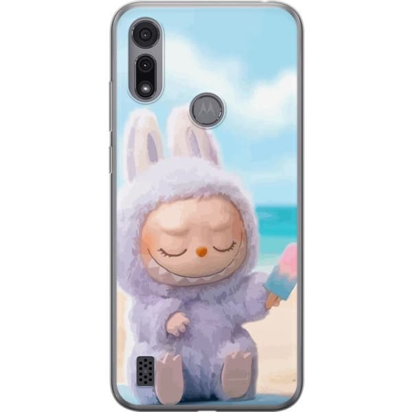 Motorola Moto E6i Genomskinligt Skal Labubu Pink Mood – Rosa monsterdesign