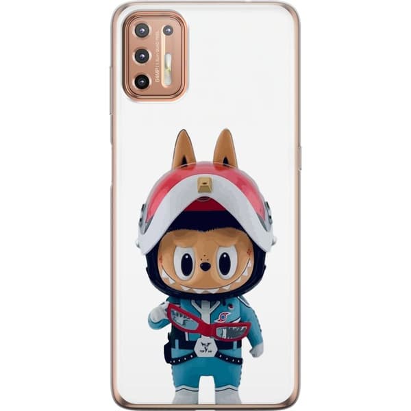 Motorola Moto G9 Plus Gennemsigtig cover How2work Labubu Monstre x Ultraman Blue Figur