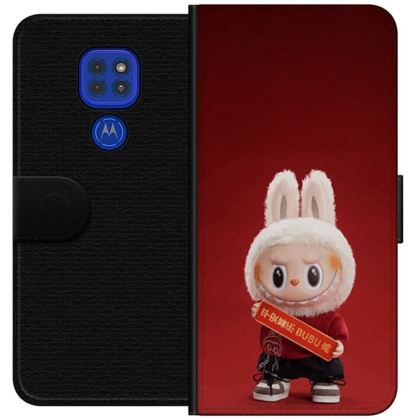 Motorola Moto G9 Play Plånboksfodral Pop Mart The Monsters Labubu Best of Luck Vinyl Plush Doll