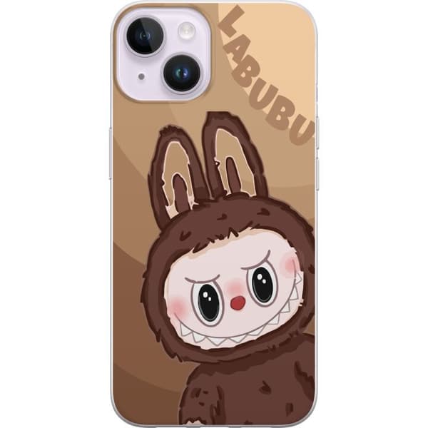 Apple iPhone 14 Plus Gjennomsiktig deksel Labubu Sky Kosebamse - Hvit og Blå Design med Søt Stil