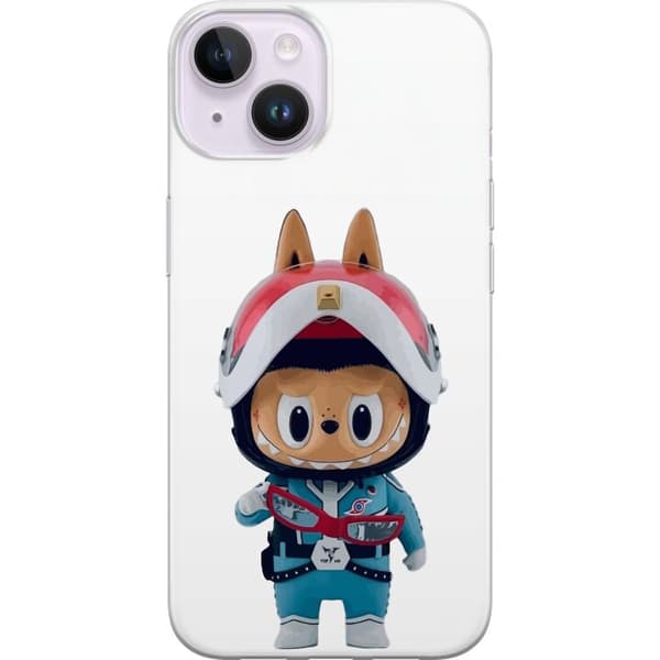 Apple iPhone 15 Gennemsigtig cover How2work Labubu Monstre x Ultraman Blue Figur