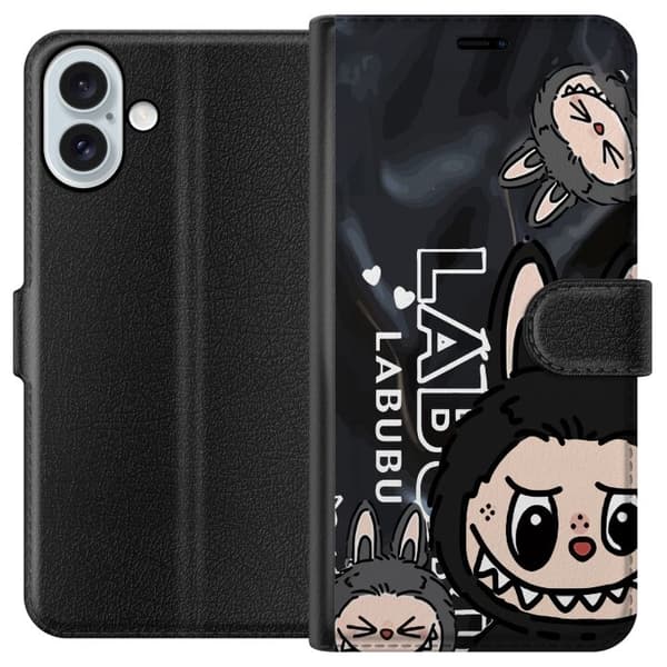 Apple iPhone 16 Plus Tegnebogsetui <nl>Labubu Black Energy - Sort mønster i gade stil