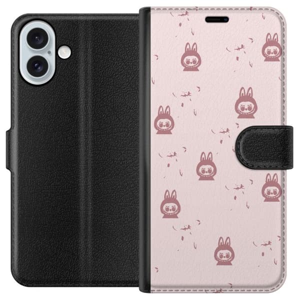 Apple iPhone 16 Plus Lompakkokotelo Labubu Neon Pop - Neonvärinen pop art hirviö