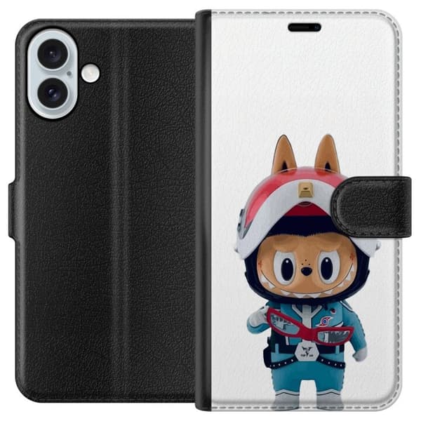 Apple iPhone 16 Plus Lompakkokotelo How2work Labubu hirviöt x Ultraman Blue -hahmo