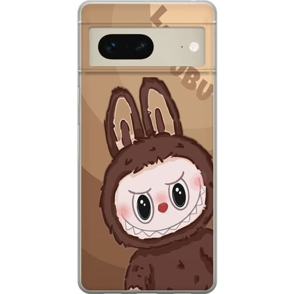 Google Pixel 7 Gennemsigtig cover Labubu Skyde Sød - Hvid og Blå Design med Sød Stil