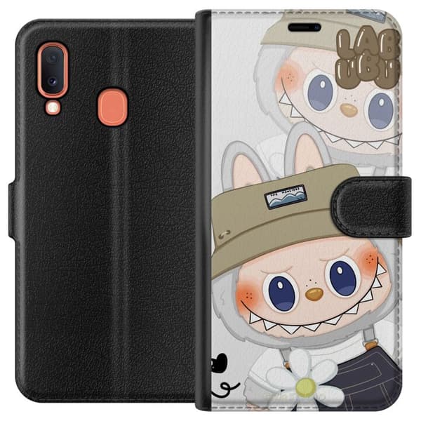 Samsung Galaxy A20e Lompakkokotelo Labubu Minimal Mood - Yksinkertainen ja tyylikäs hirviösuunnittelu