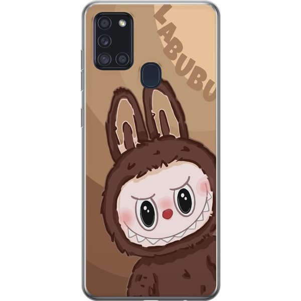 Samsung Galaxy A21s Gjennomsiktig deksel Labubu Sky Kosebamse - Hvit og Blå Design med Søt Stil