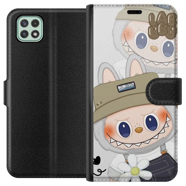 Samsung Galaxy A22 5G Lompakkokotelo Labubu Minimal Mood - Yksinkertainen ja tyylikäs hirviösuunnittelu