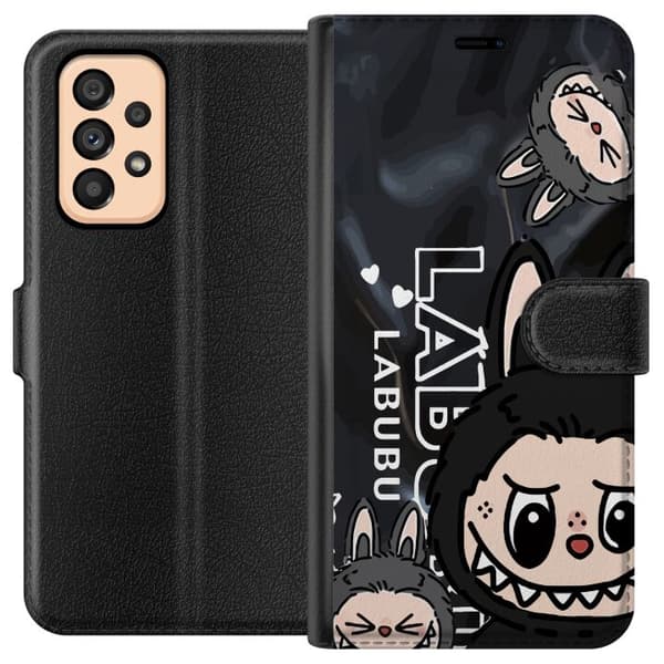Samsung Galaxy A53 5G Lompakkokotelo <nl>Labubu Black Energy - Musta kuviointi katutyyliin