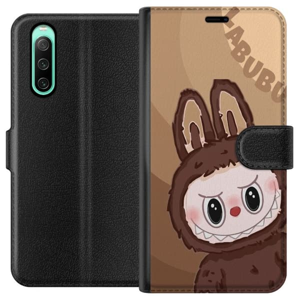 Sony Xperia 10 IV Lommeboketui Labubu Sky Kosebamse - Hvit og Blå Design med Søt Stil