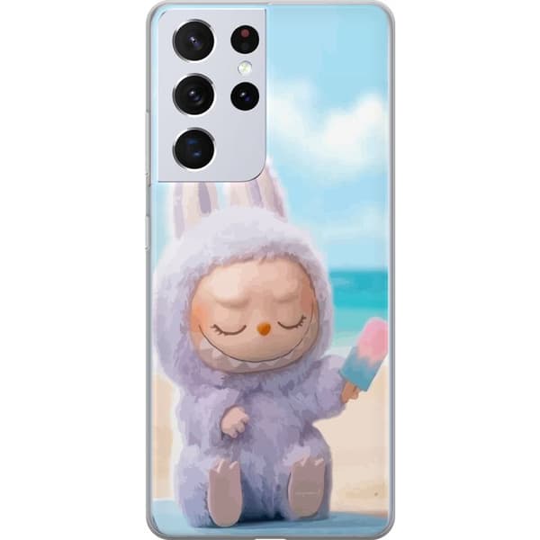 Samsung Galaxy S21 Ultra 5G Gennemsigtig cover Labubu Lyserød Stemning