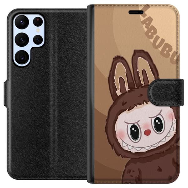 Samsung Galaxy S22 Ultra 5G Lommeboketui Labubu Sky Kosebamse - Hvit og Blå Design med Søt Stil