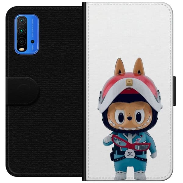 Xiaomi Redmi Note 9 4G Lompakkokotelo How2work Labubu hirviöt x Ultraman Blue -hahmo