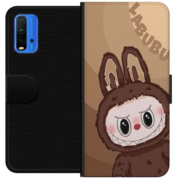 Xiaomi Redmi Note 9 4G Lompakkokotelo Labubu Pilvipieni - Valkoinen ja Sininen Suunnittelu Söpöllä Tyylillä