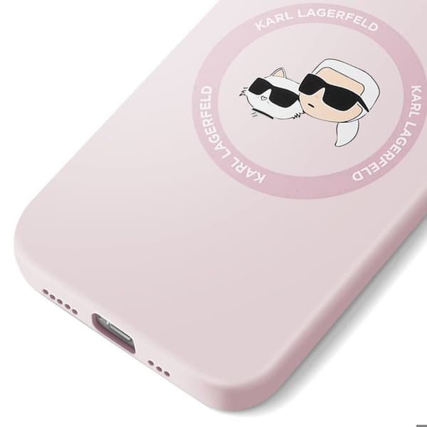 Coque MagSafe för iPhone 16e Silikonmjuk Tryckt Karl & Choupette Karl Lagerfeld Powderrosa