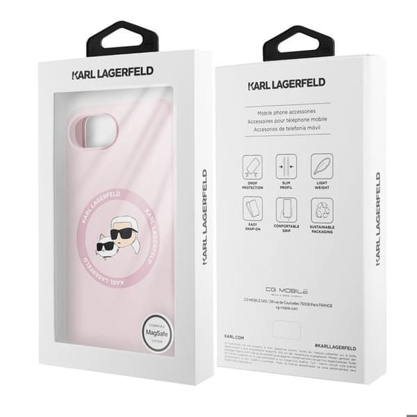 Coque MagSafe för iPhone 16e Silikonmjuk Tryckt Karl & Choupette Karl Lagerfeld Powderrosa