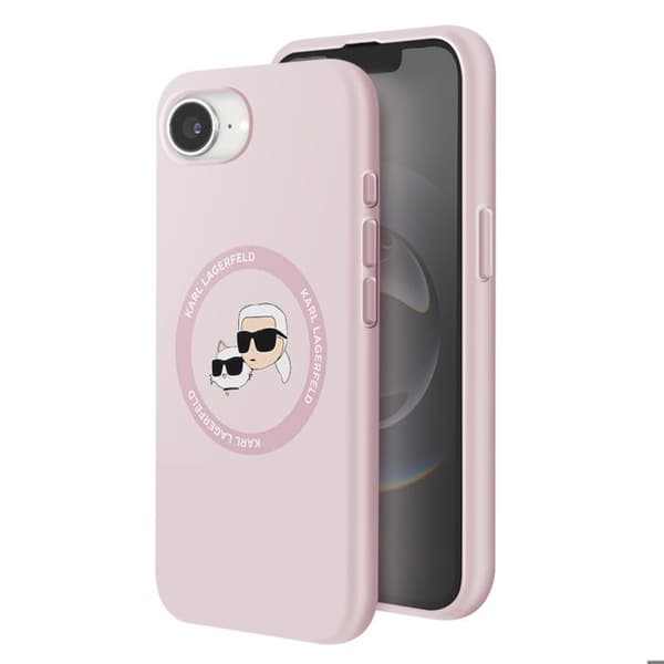 Coque MagSafe för iPhone 16e Silikonmjuk Tryckt Karl & Choupette Karl Lagerfeld Powderrosa