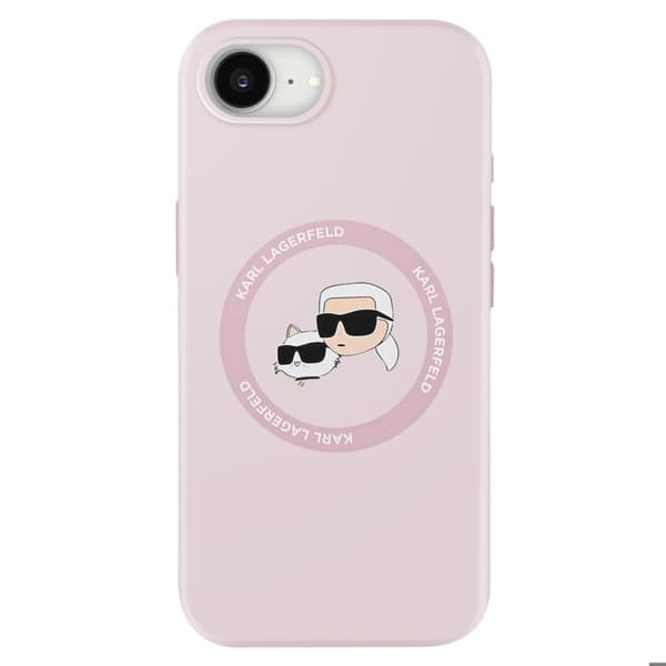 Coque MagSafe för iPhone 16e Silikonmjuk Tryckt Karl & Choupette Karl Lagerfeld Powderrosa