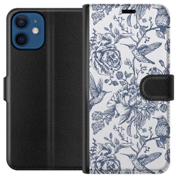 Apple iPhone 12  Plånboksfodral Blomster & Fåglar – romantiskt mönster i vintage-stil