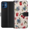 Miniatyrbillede 1 af 3: Apple iPhone 12  Tegnebogsetui Bær & Blomster - mønster med blå blomster og skovbær