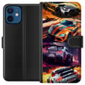 Miniatyrbillede 1 af 3: Apple iPhone 12  Tegnebogsetui Rallyfeber - fartfyldt motiv med rallybiler
