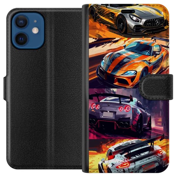 Apple iPhone 12  Tegnebogsetui Rallyfeber - fartfyldt motiv med rallybiler
