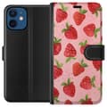 Miniatyrbild 1 av 3: Apple iPhone 12  Plånboksfodral Strawberry Dreams – jordgubbsmönster i retrostil